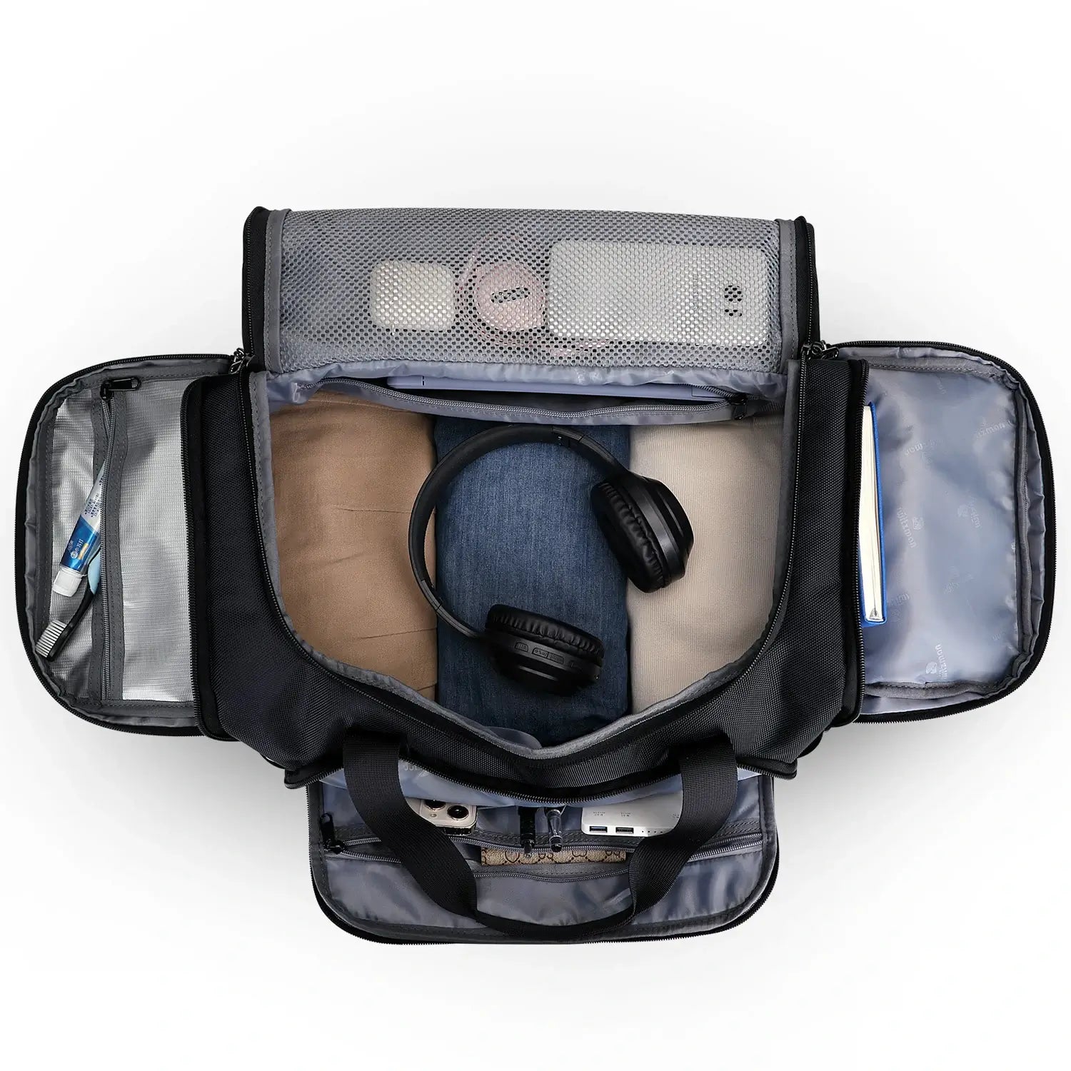 WITZMAN B720 men’s large nylon duffel bag with double-layer shoe compartment - black bag