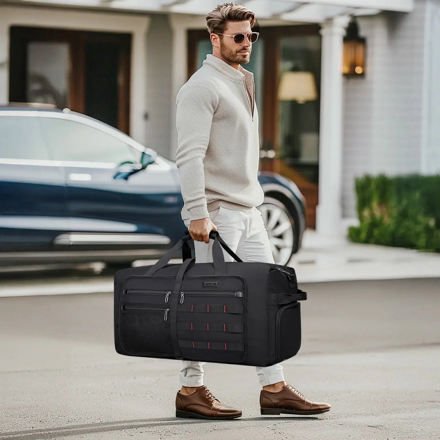 Foldable Duffel Bag for Travel 65L Lightweight Packable black nylon bag