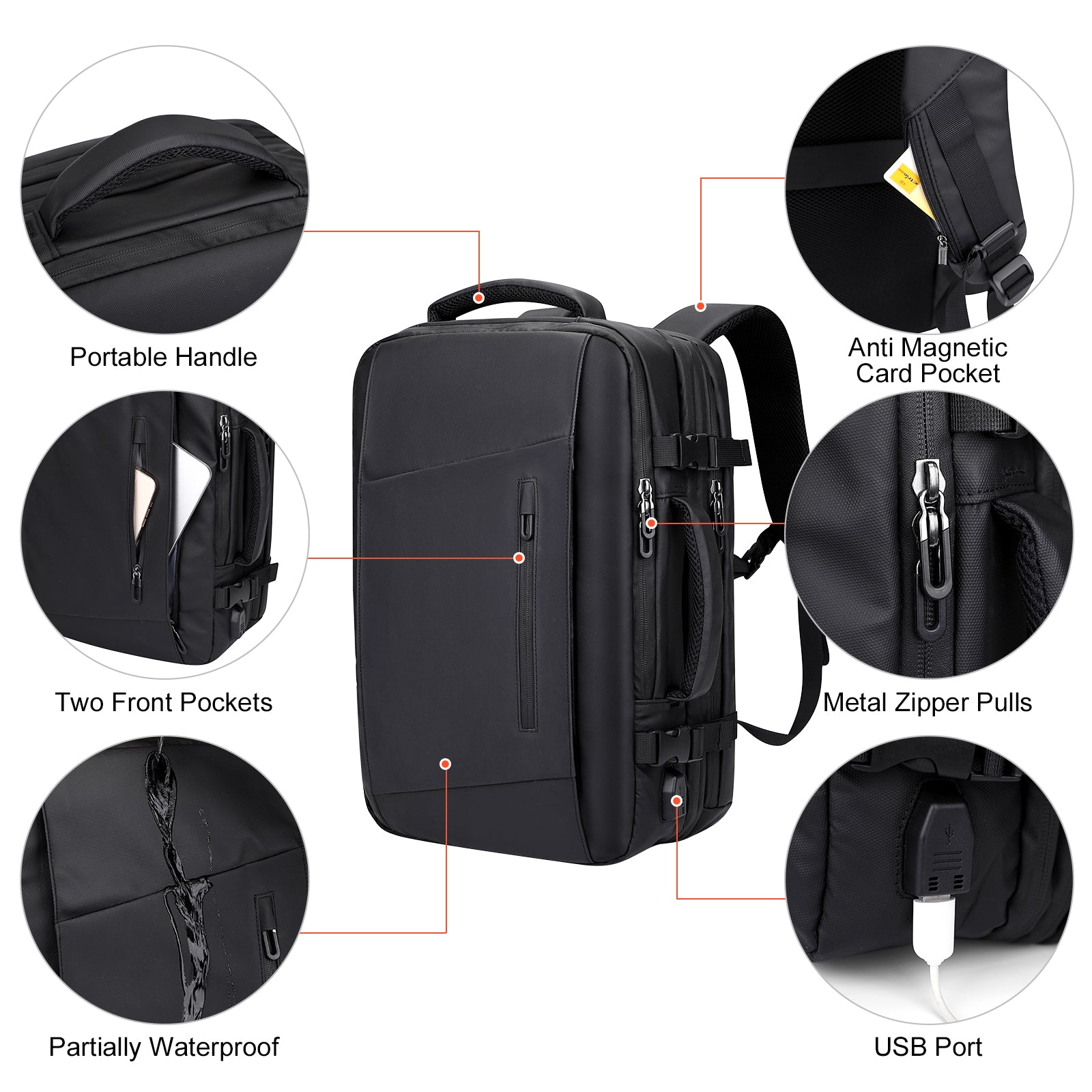 Black Nylon Waterproof Travel Laptop Backpack