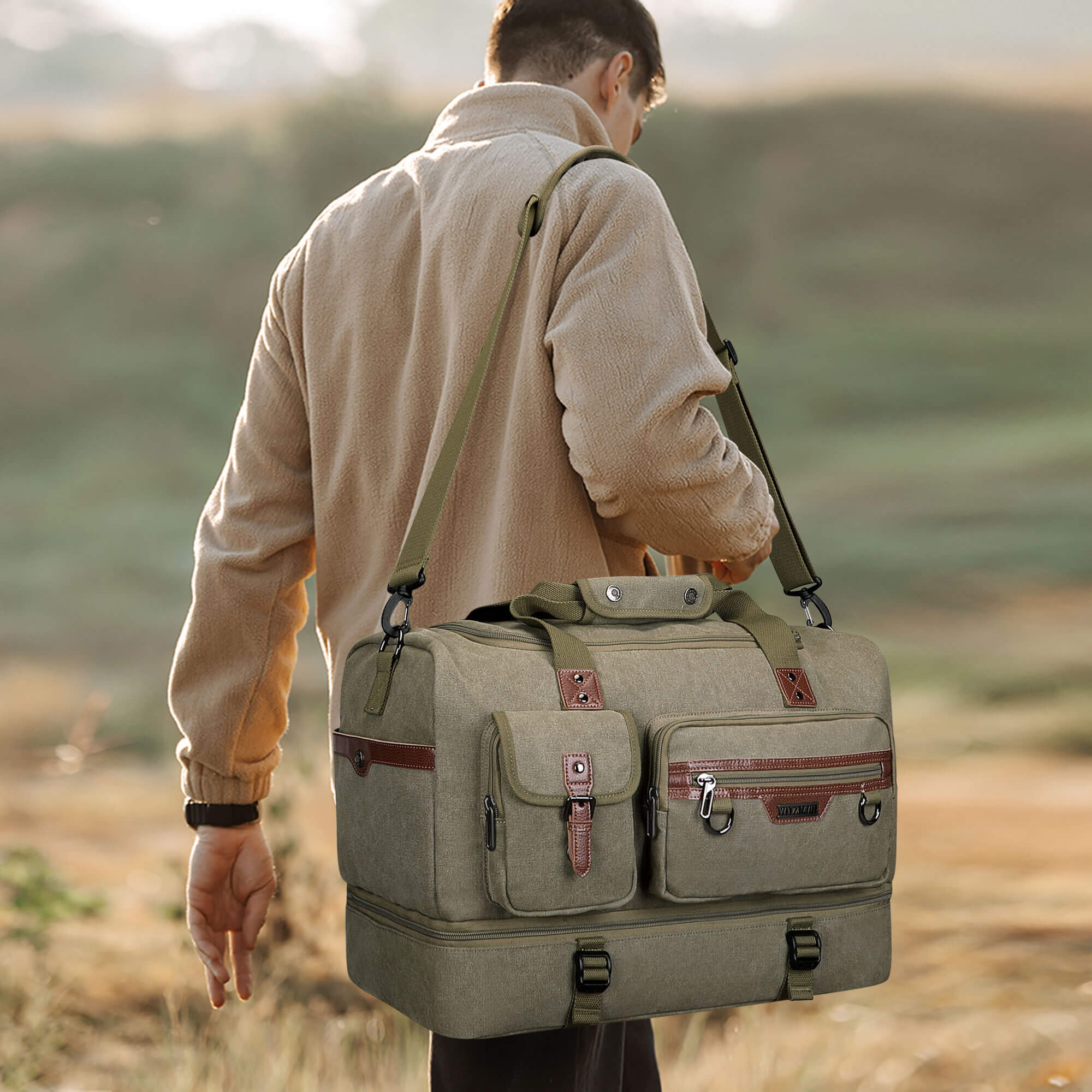 Fashion Vintage Canvas Large Travel Bag duffle bags witzman a8010 #color_green