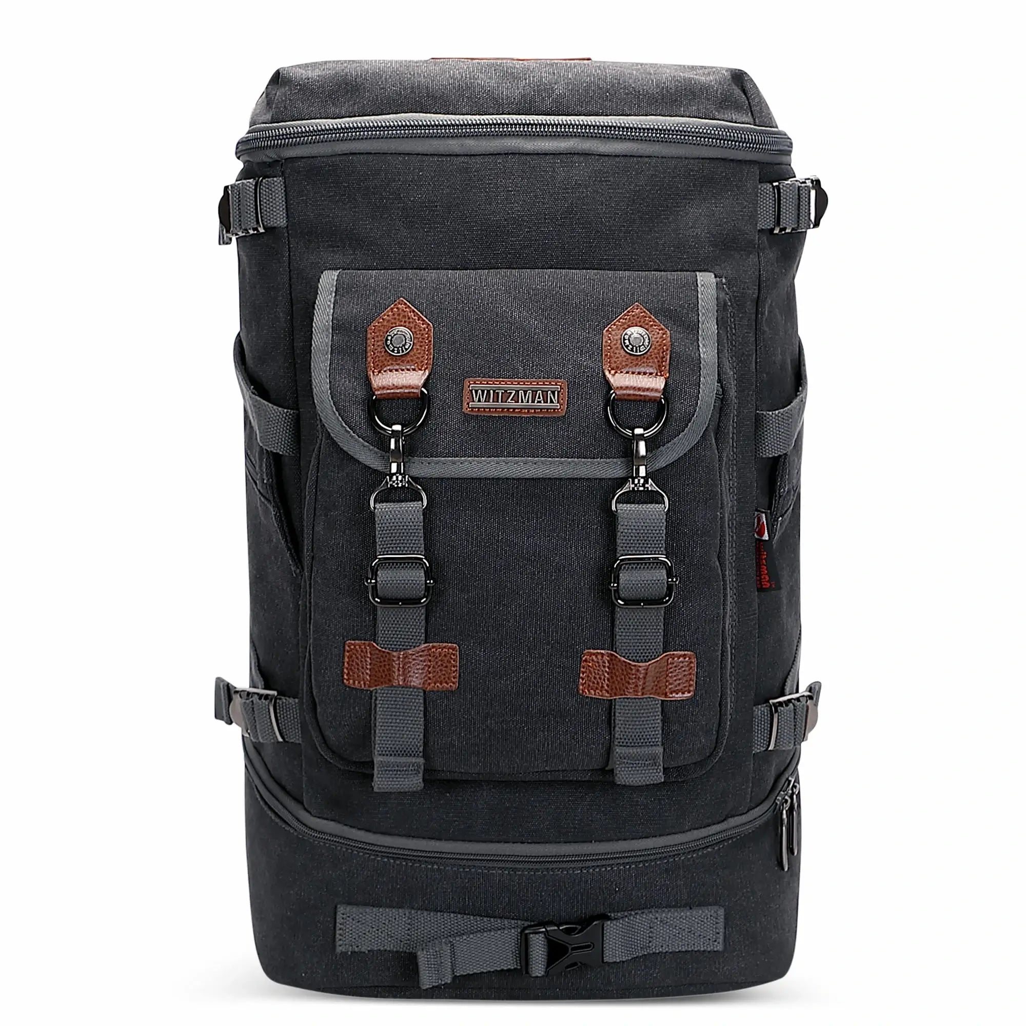 Vintage canvas travel backpack with shoe compartment and laptop sleeve – carry-on size a568-2 black