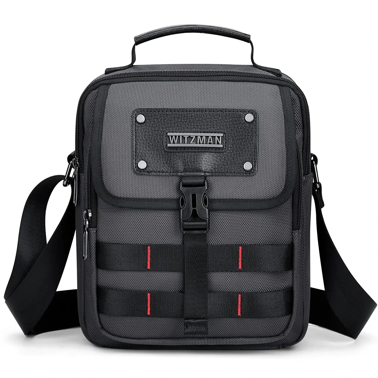 WITZMAN B708 men’s lightweight nylon crossbody bag with front MOLLE webbing - sliver grey messenger bag