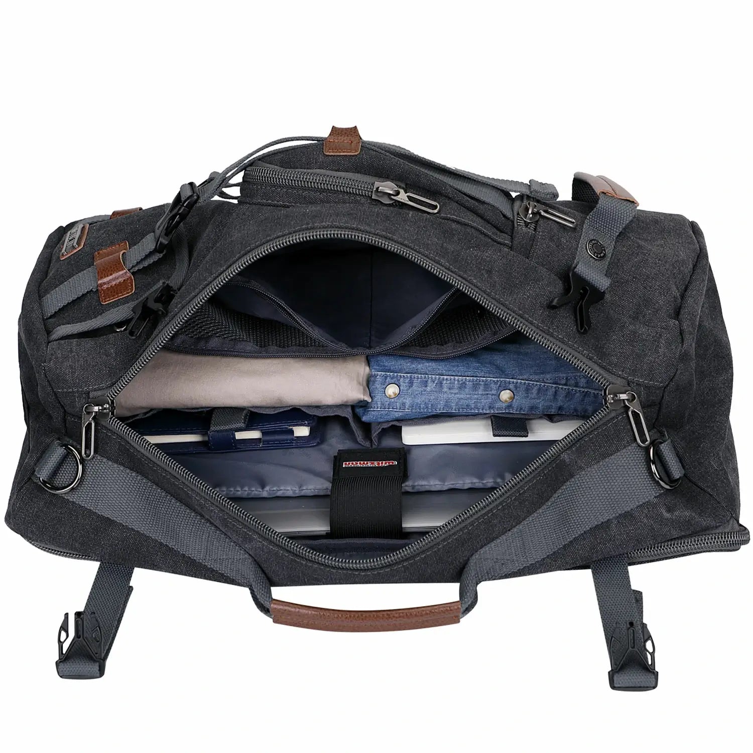 vintage canvas travel backpack for men carry on bag #color_black