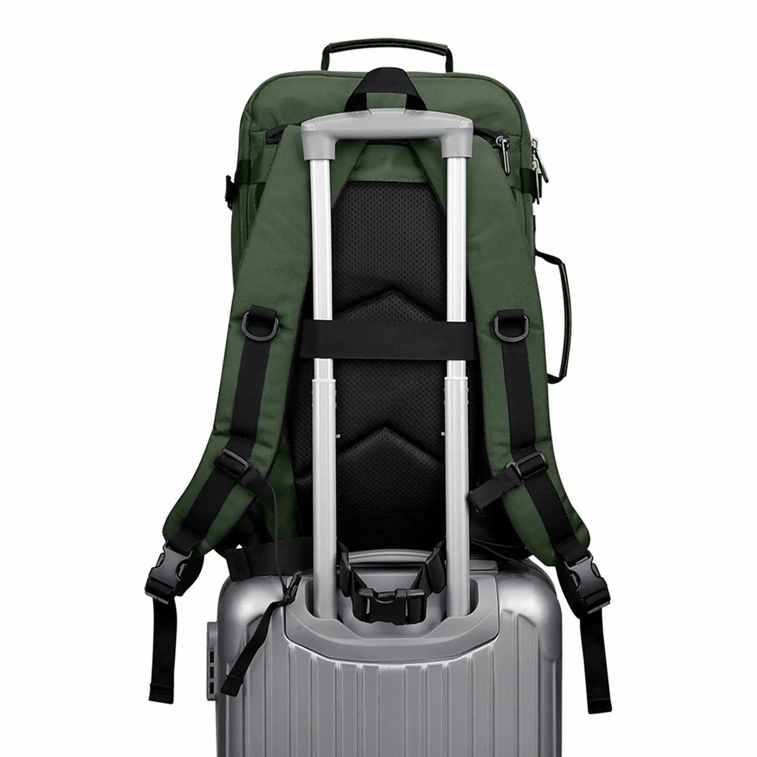 B688 Best large travel backpack carry on luggage bag Green backpacks 45L with clamshell opening and multiple compartments