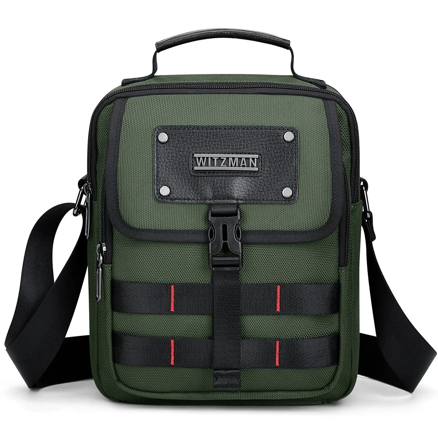 WITZMAN B708 men’s lightweight nylon crossbody bag with front MOLLE webbing - green messenger bag