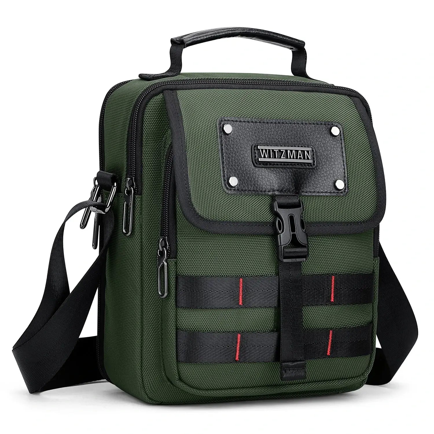 WITZMAN B708 men’s lightweight nylon crossbody bag with front MOLLE webbing - green messenger bag