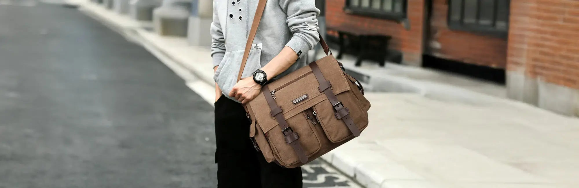 brown travel messenger bag for men