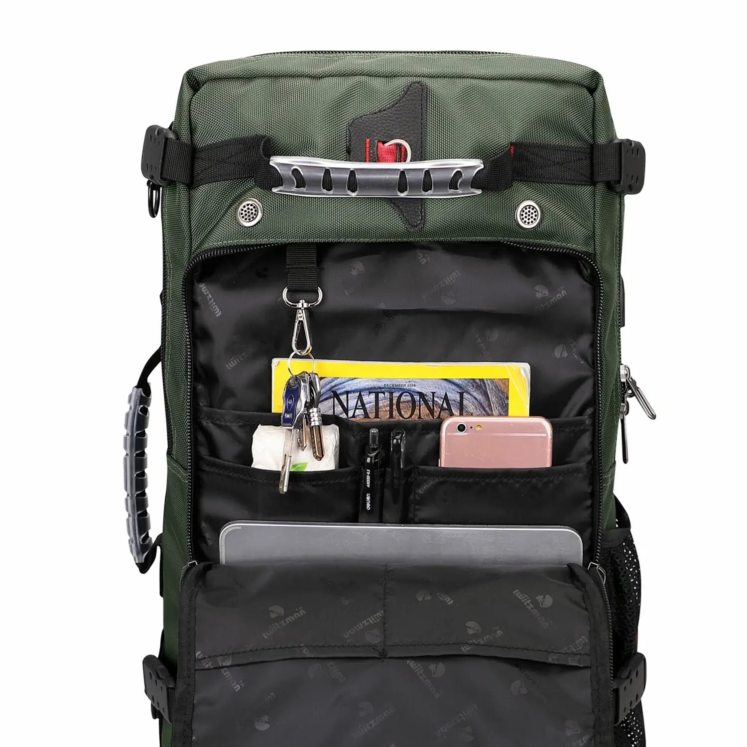 witzman b681 nylon travel backpack for men carry on bag #color_green