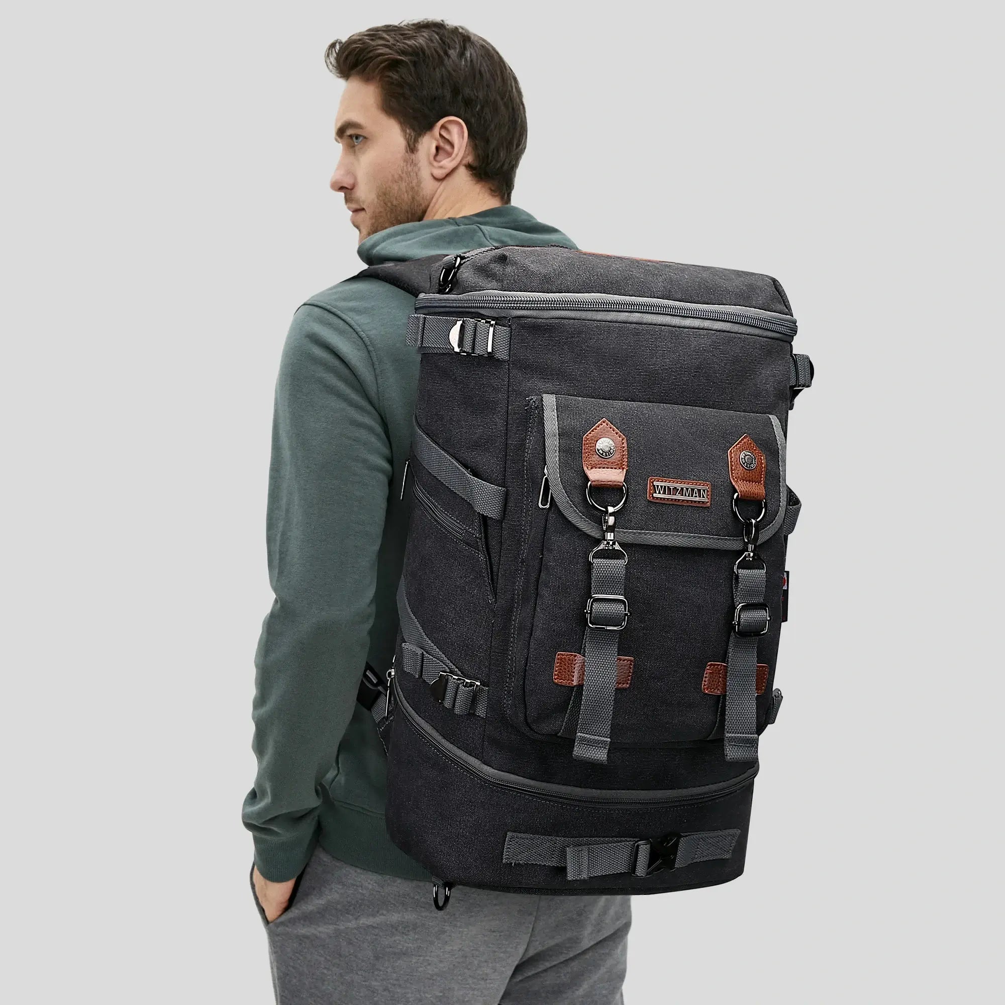 Vintage canvas travel backpack with shoe compartment and laptop sleeve – carry-on size a568-2 black