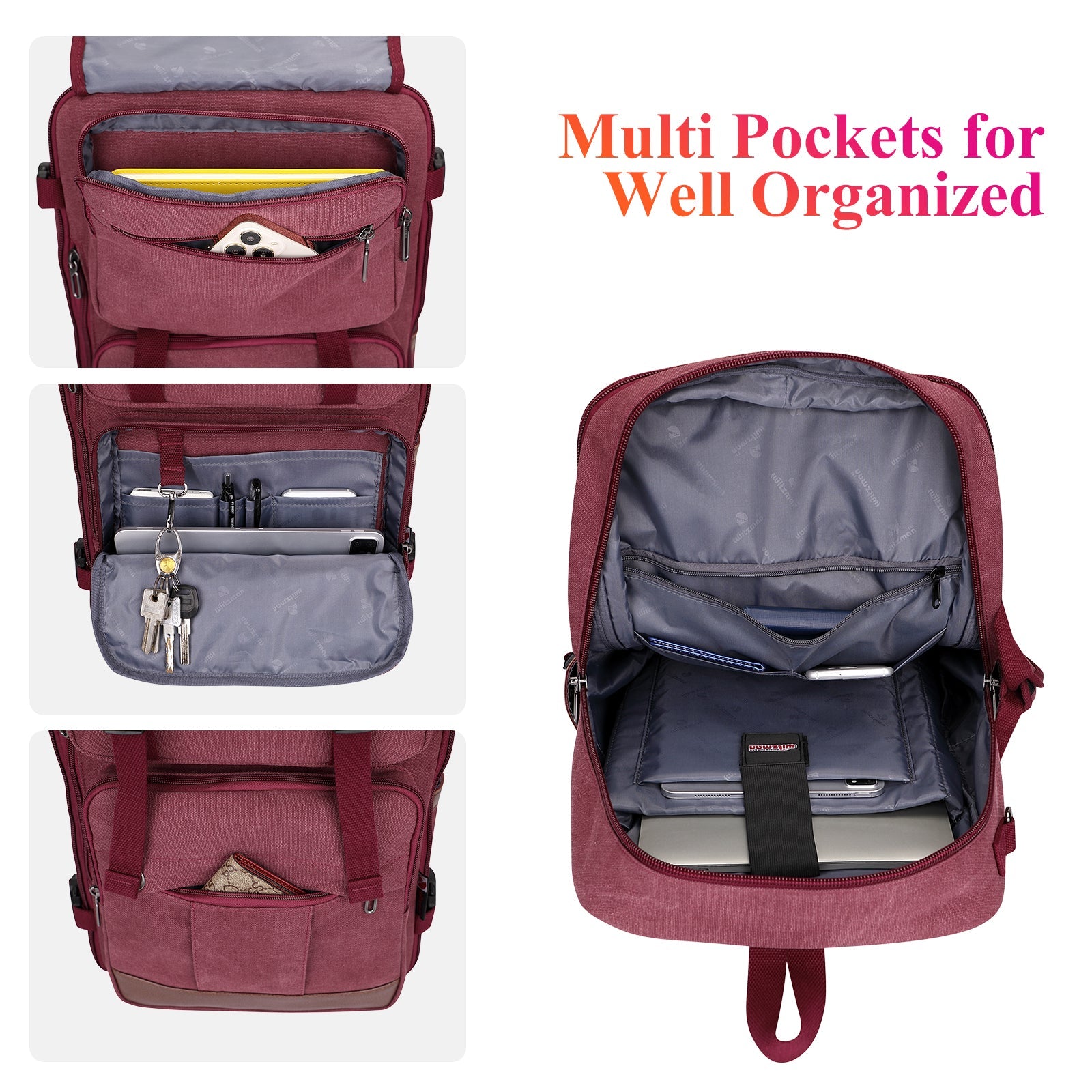 red canvas carry on travel backpacks | witzman a519-2 #color_red