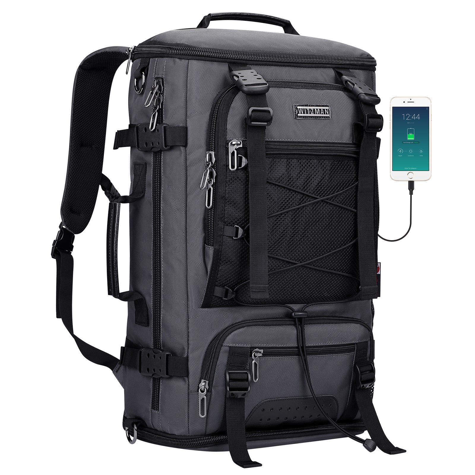 Silvery Grey Nylon Travel Backpack