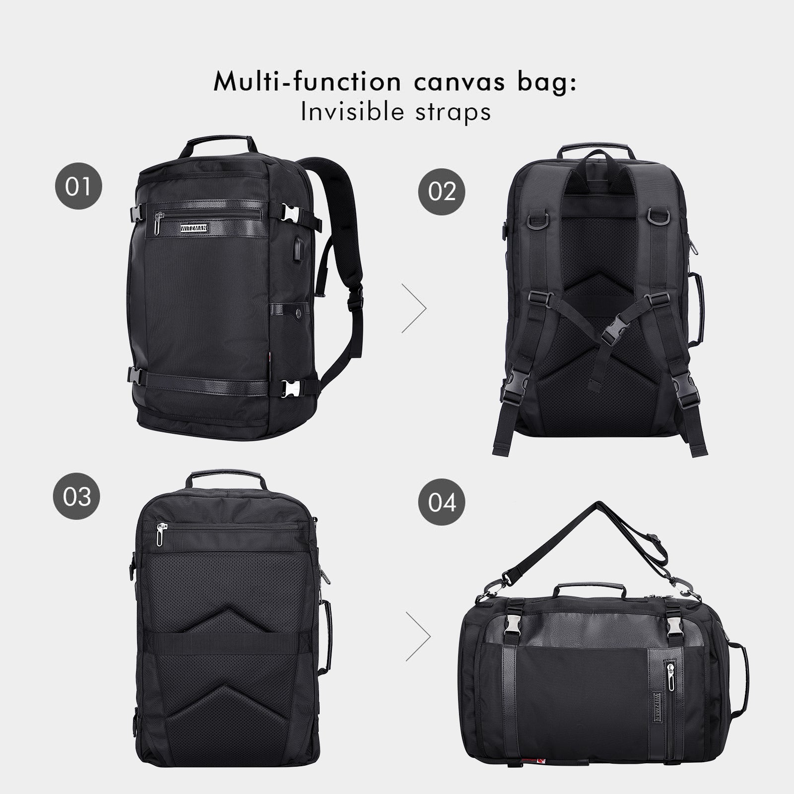 Black Nylon Travel Laptop Backpack B686 WITZMAN