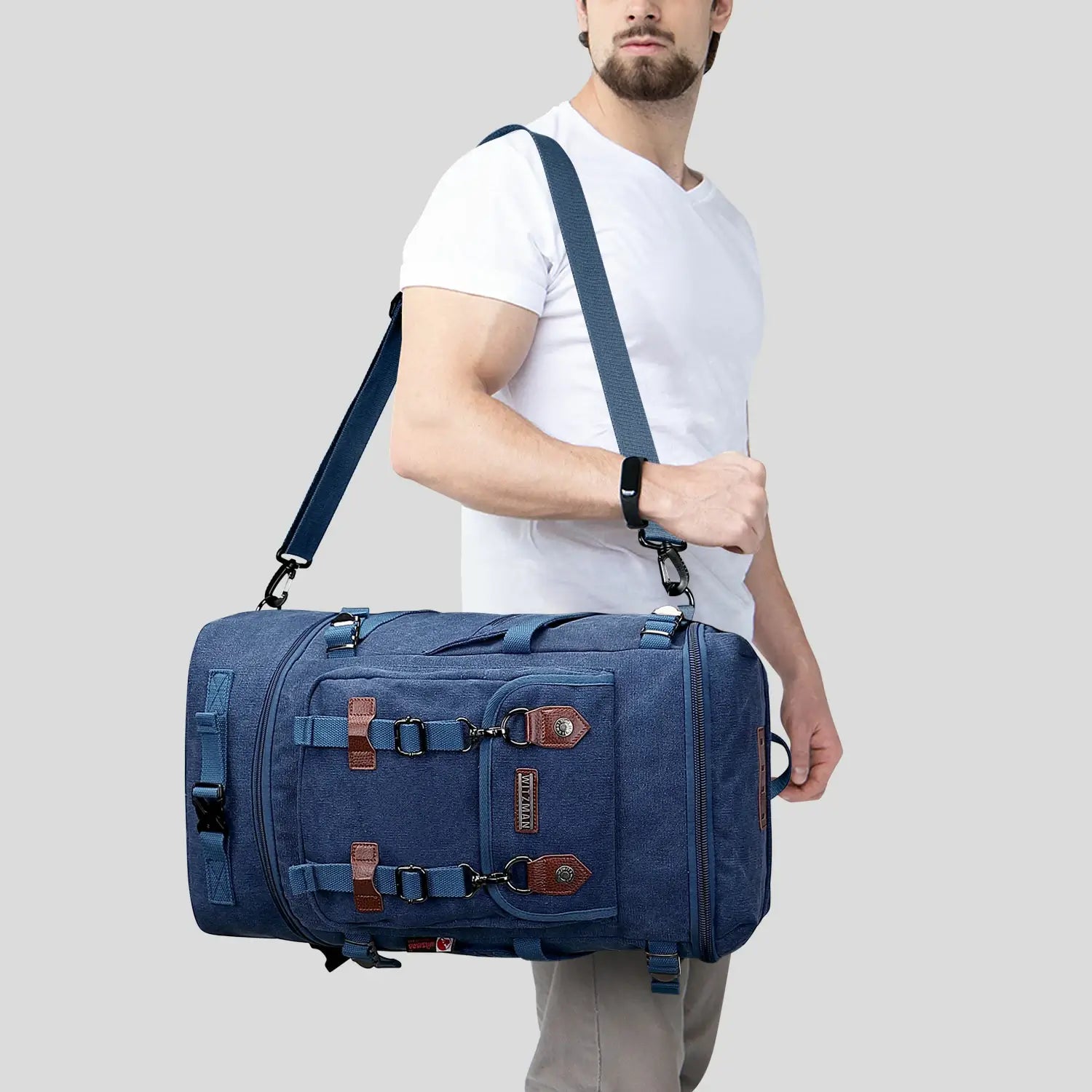 vintage Canvas Carry on Travel Backpack blue