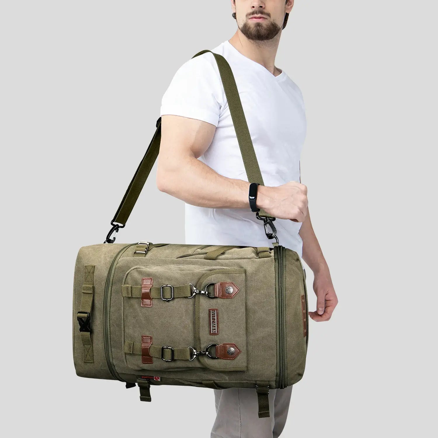 Vintage canvas travel backpack with shoe compartment and laptop sleeve – carry-on size a568-2 green