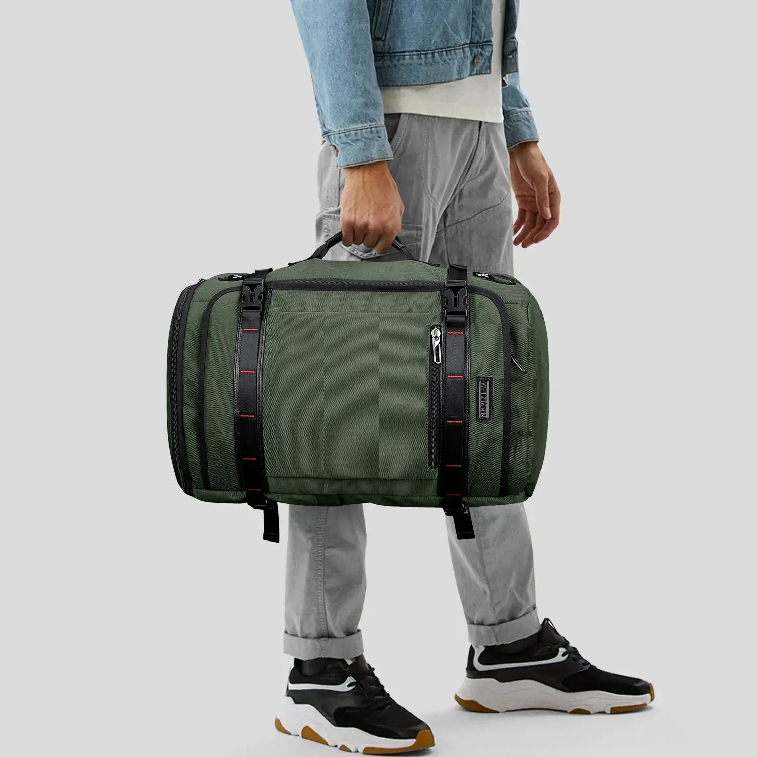 WITZMAN 35L army green travel backpack for men nylon carry on handle bag