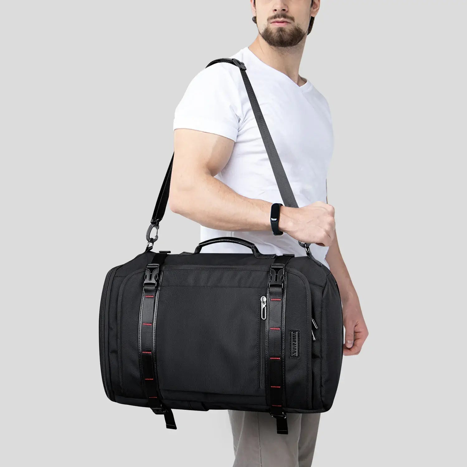 WITZMAN 35L black travel backpack for men nylon shoulder bag