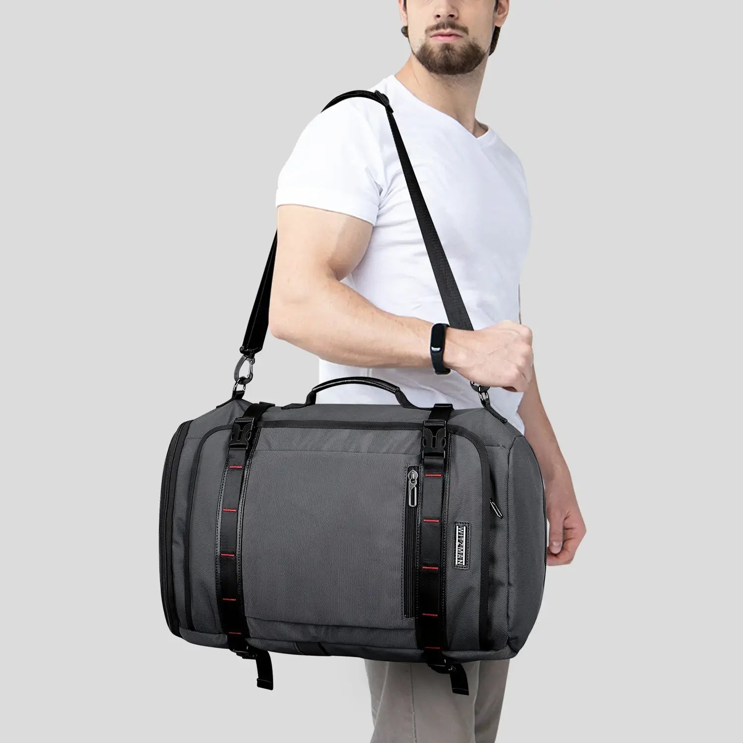 WITZMAN 35L sliver grey travel backpack for men nylon bag with usb port shoulder bag