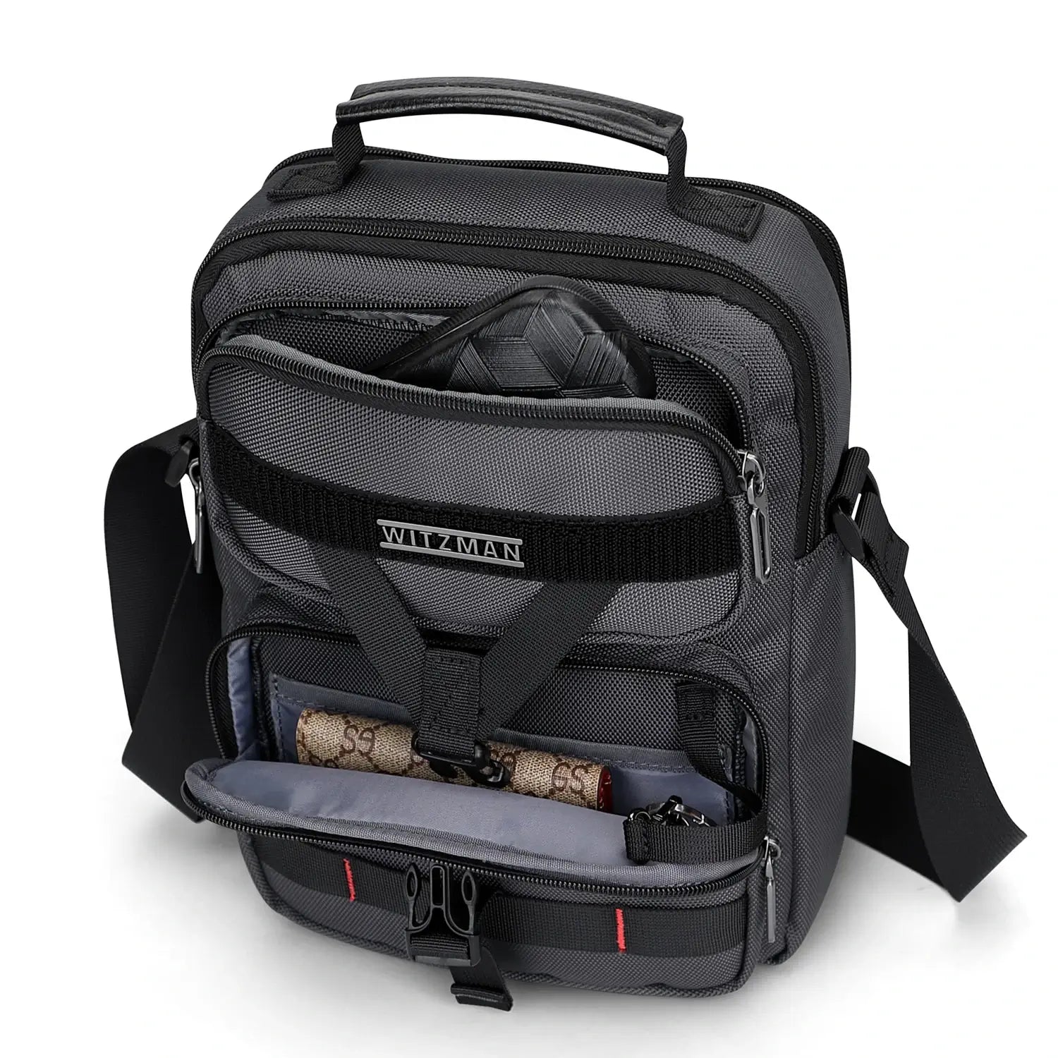 WITZMAN B707 nylon crossbody sling bag for men small travel shoulder messenger with anti-theft pocket and MOLLE webbing sliver grey