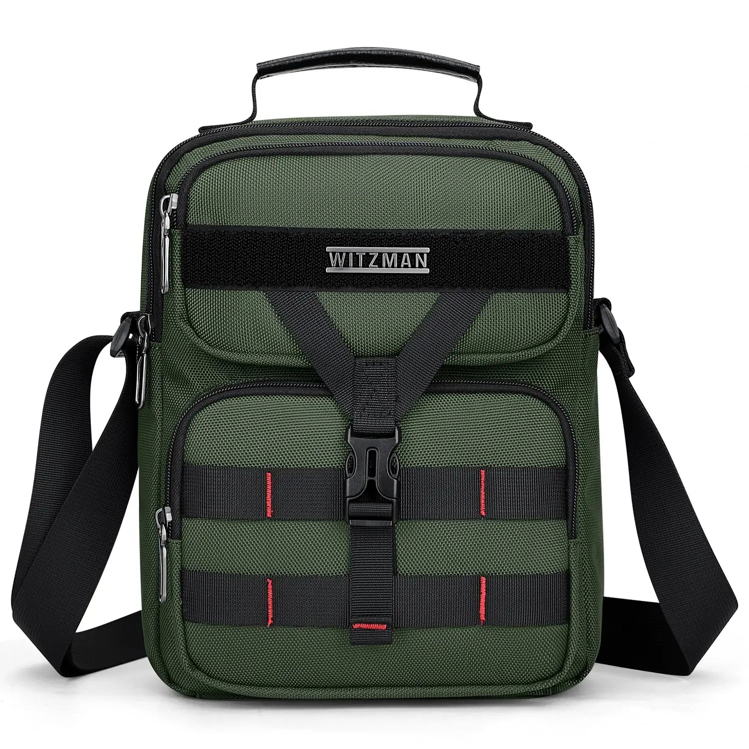 WITZMAN B707 nylon crossbody sling bag for men small travel shoulder messenger with anti-theft pocket and MOLLE webbing army green