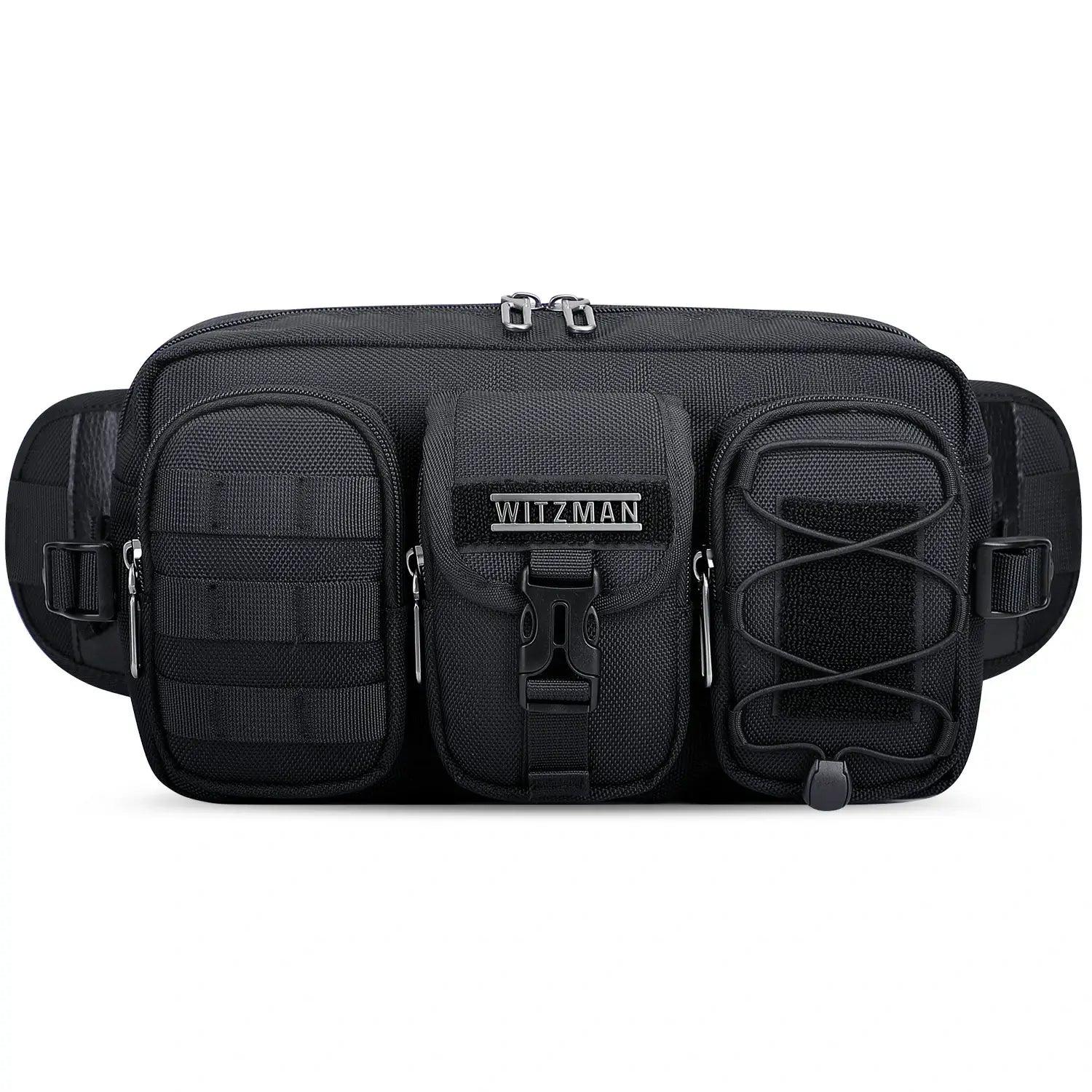 Men’s nylon fanny pack with multiple zip pockets black waist bag witzman