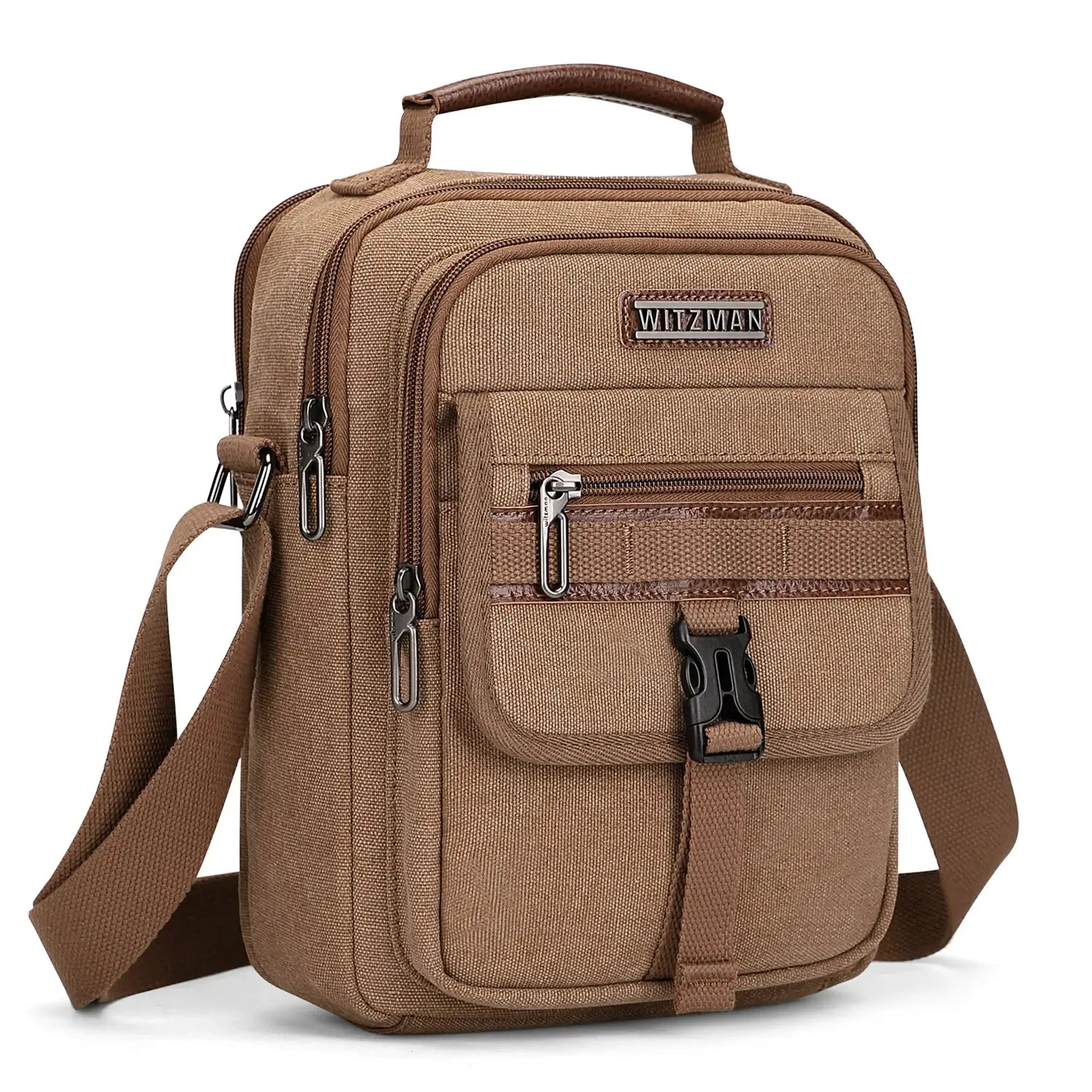 WITZMAN men’s canvas crossbody bag vintage sling messenger satchel with anti-theft pocket for travel and daily use