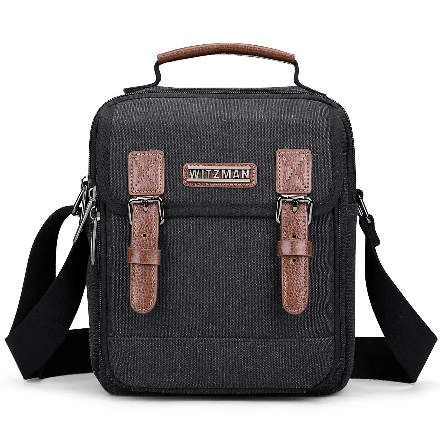 WITZMAN men’s canvas crossbody bag vintage sling messenger satchel for travel and everyday carry black bags