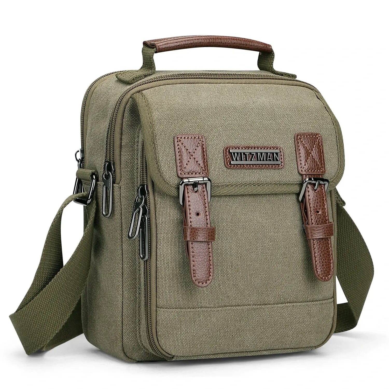 WITZMAN men’s canvas crossbody bag vintage sling messenger satchel for travel and everyday carry green bags