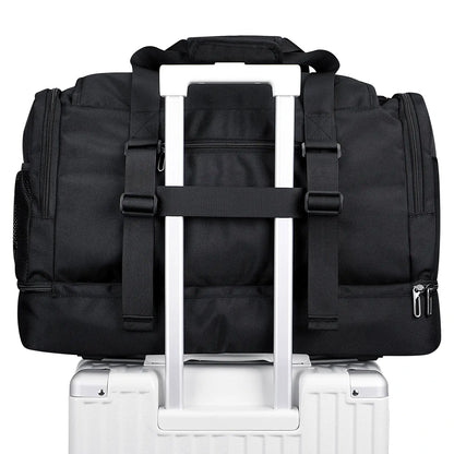 WITZMAN B720 men’s large nylon duffel bag with double-layer shoe compartment - black bag