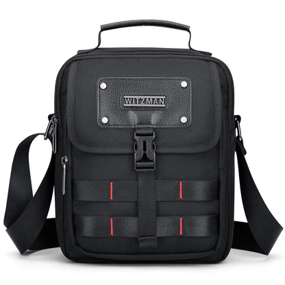 WITZMAN B708 men’s lightweight nylon crossbody bag with front MOLLE webbing - black messenger bag