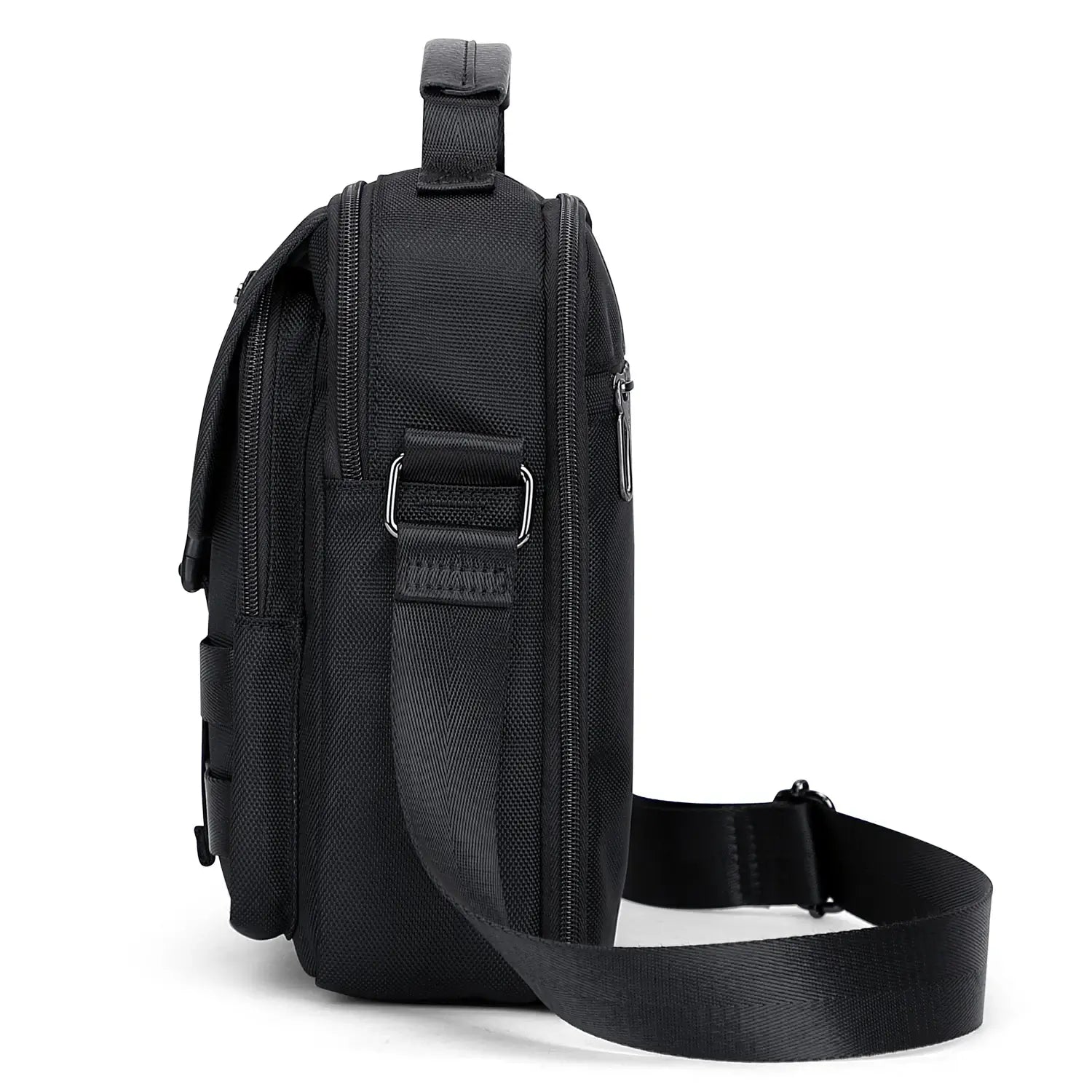 WITZMAN B708 men’s lightweight nylon crossbody bag with front MOLLE webbing - black messenger bag