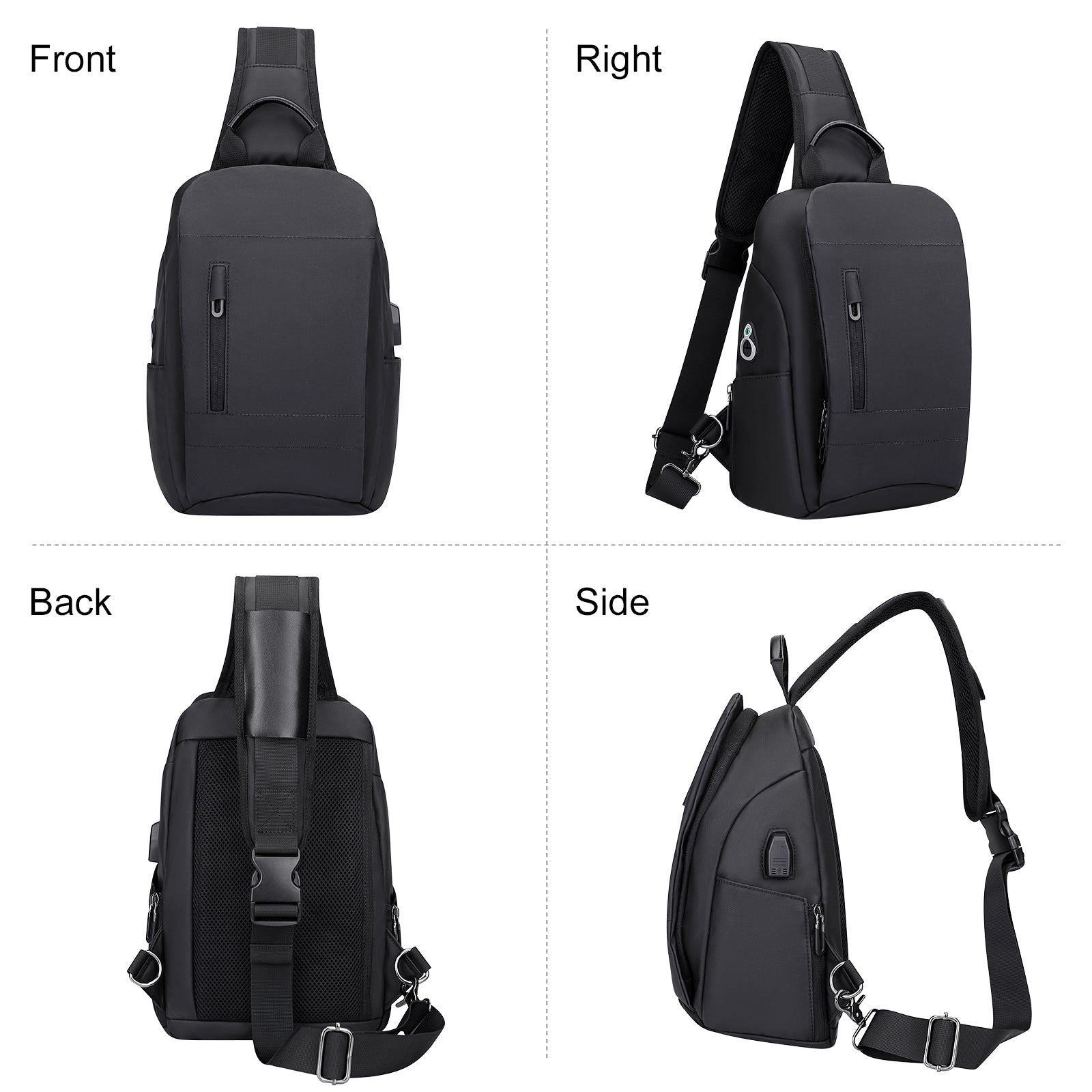 Black Nylon Sling Bag for Men Crossbody Bags