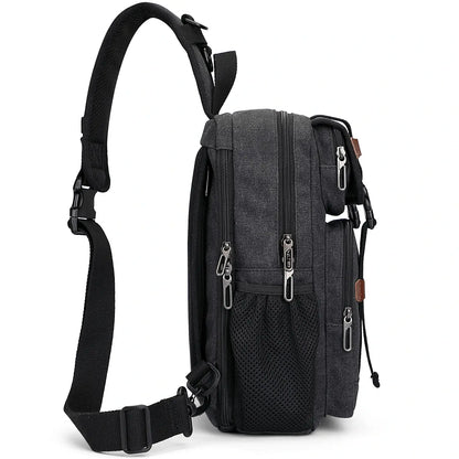 Men’s Canvas Sling Bag with USB Port, Vintage Crossbody Chest Bag A8019