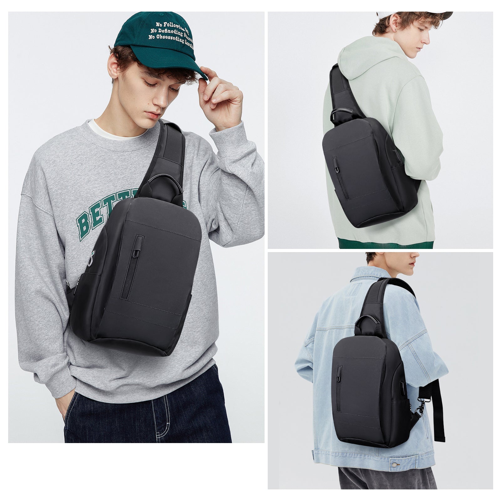 Black Nylon Sling Bag for Men Crossbody Bags