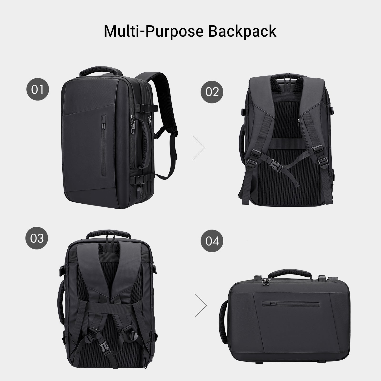 Black Nylon Waterproof Travel Laptop Backpack