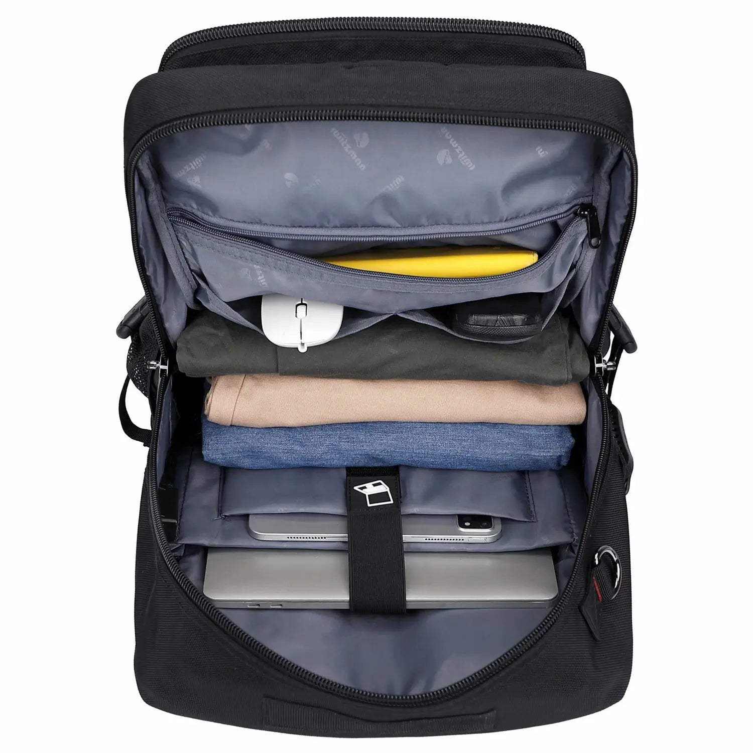 WITZMAN 45L convertible nylon travel backpack for men with USB port and multiple compartments b685