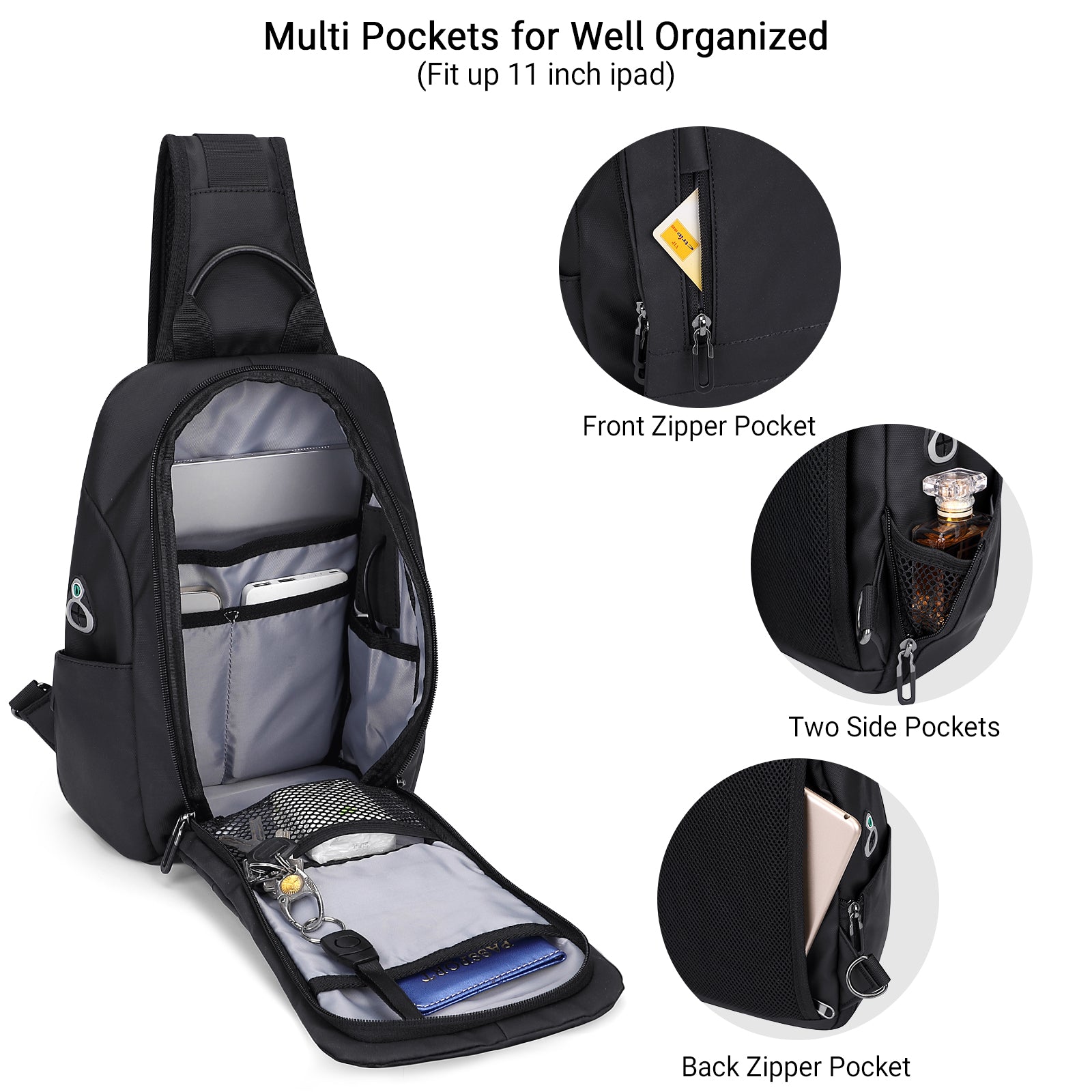 Black Nylon Sling Bag for Men Crossbody Bags