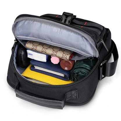 WITZMAN B708 men’s lightweight nylon crossbody bag with front MOLLE webbing - black messenger bag