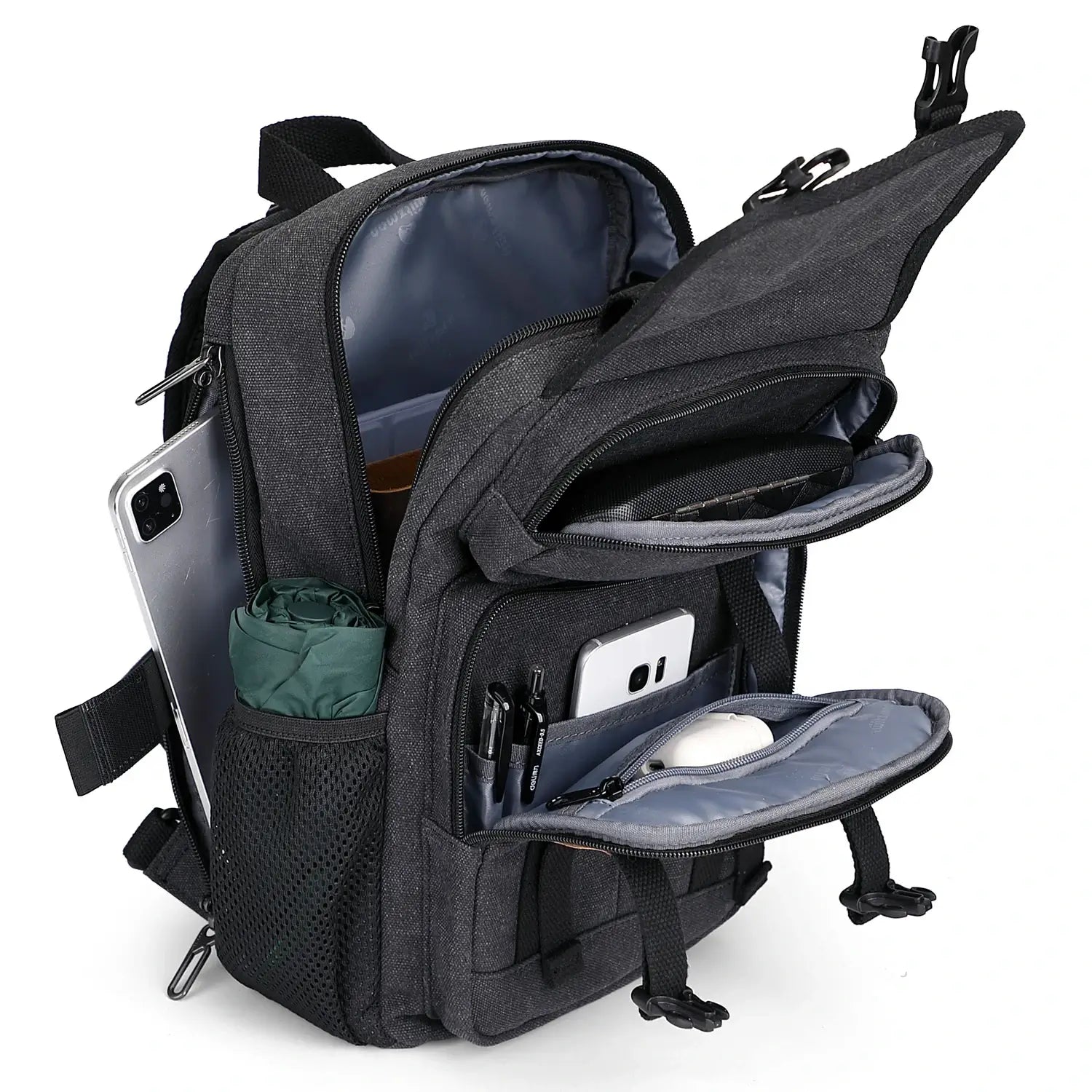 Men’s Canvas Sling Bag with USB Port, Vintage Crossbody Chest Bag A8019