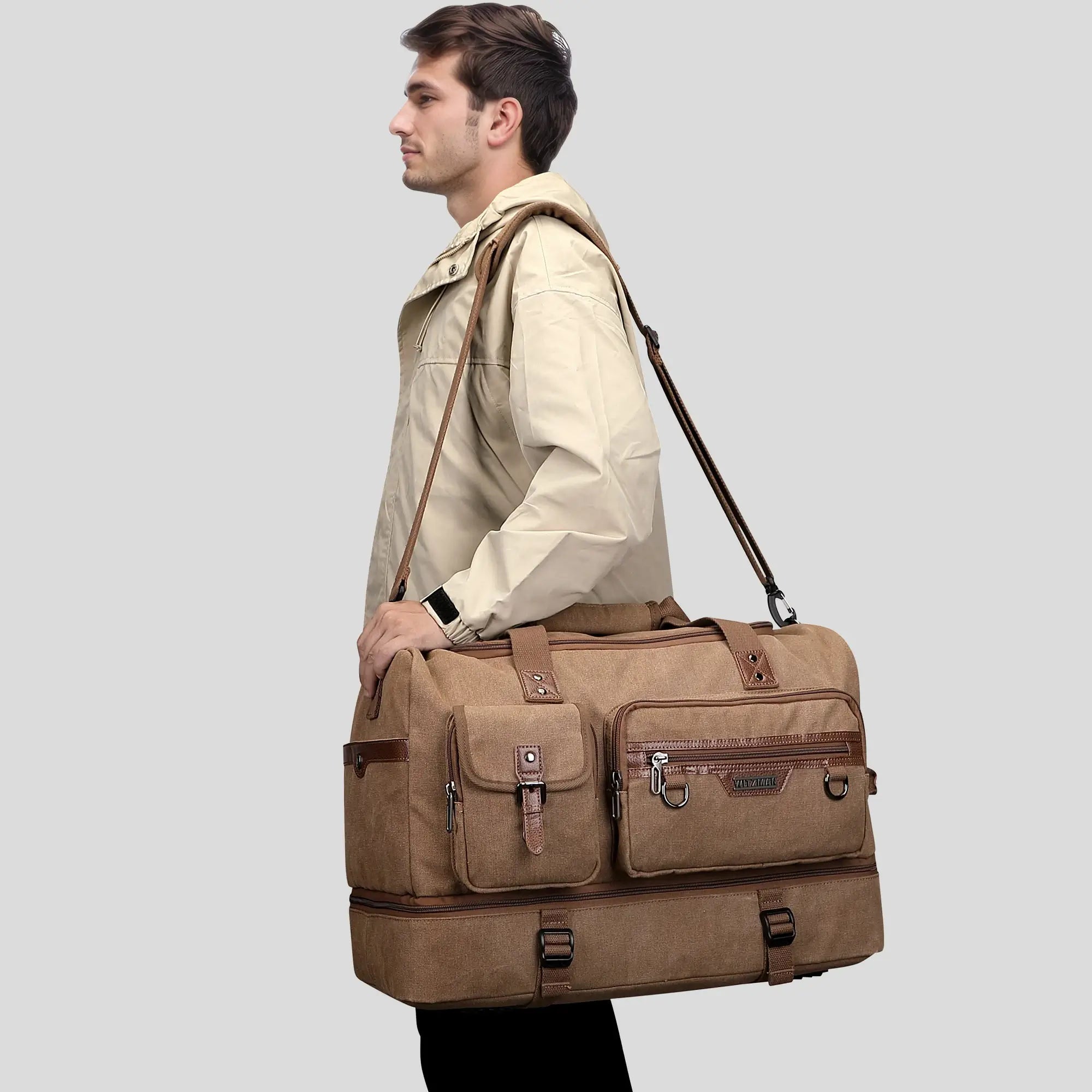 #BROWN DUFFEL BAG WITZMAN A8010 best carry-on backpack for international travel With shoe compartment shoulder  bag