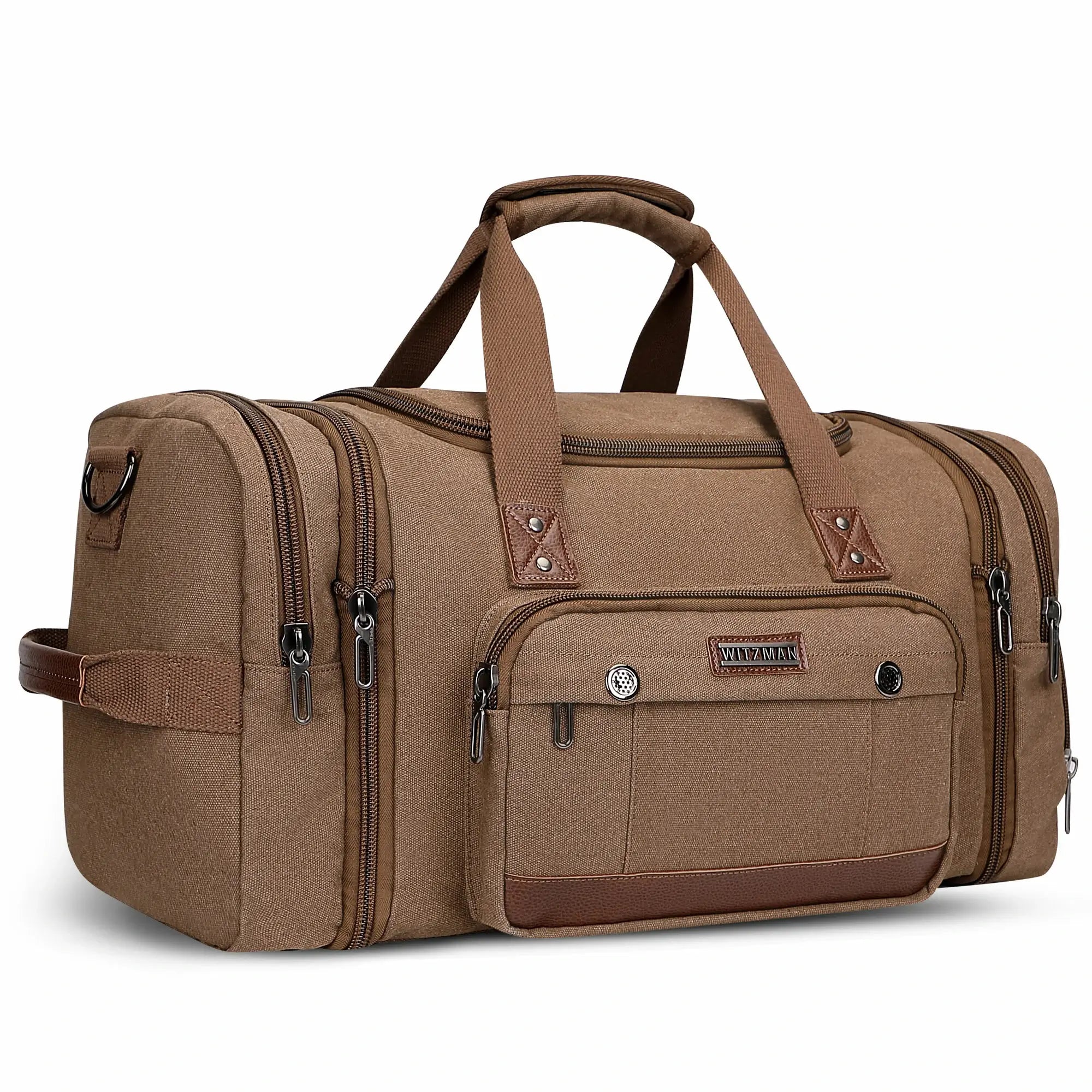 witzman brown Mens Fashion Large Canvas Travel Duffle Bags best carry-on bag for international travel brown