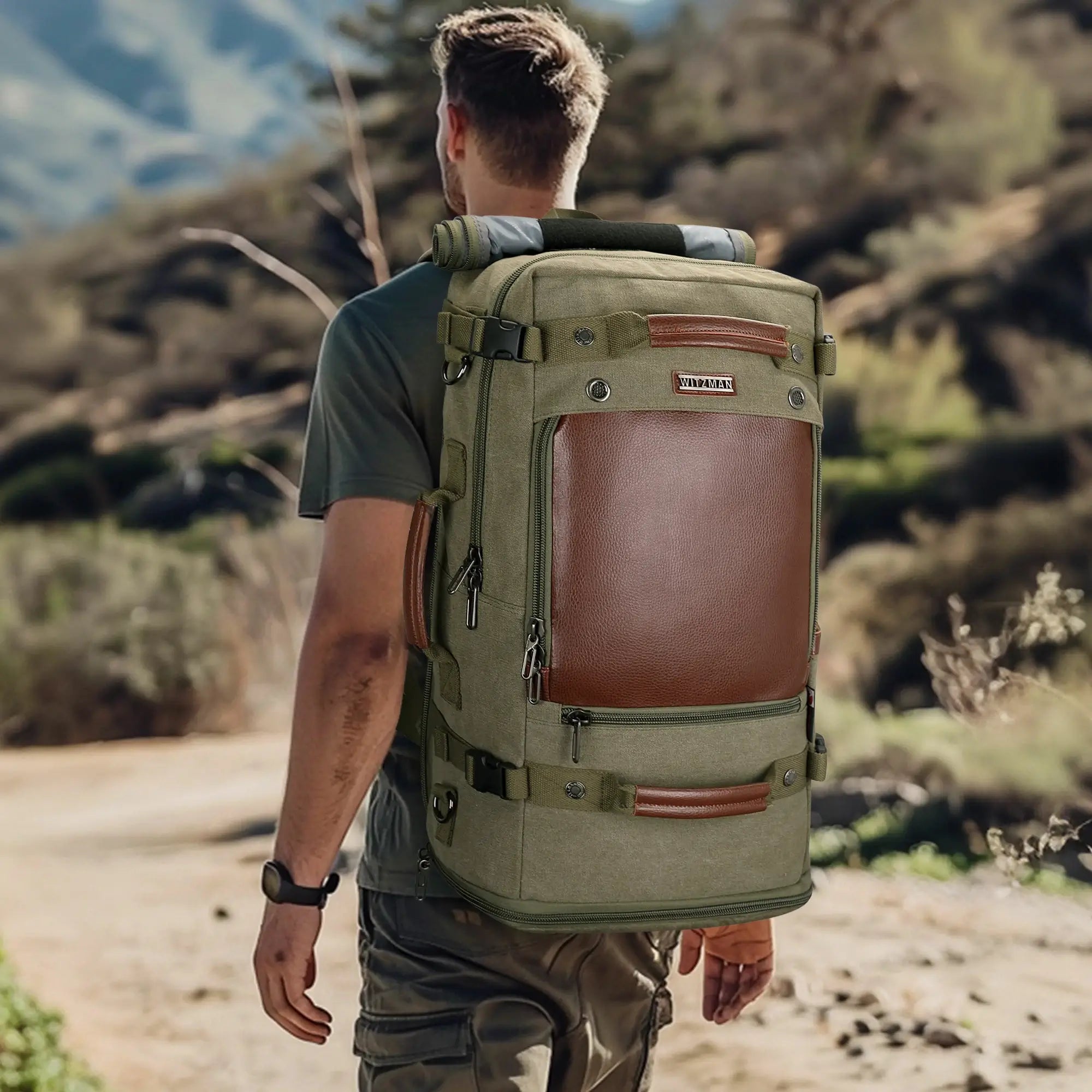 Travel Luggage Canvas Backpack for Men 22.5 inch green Rucksack