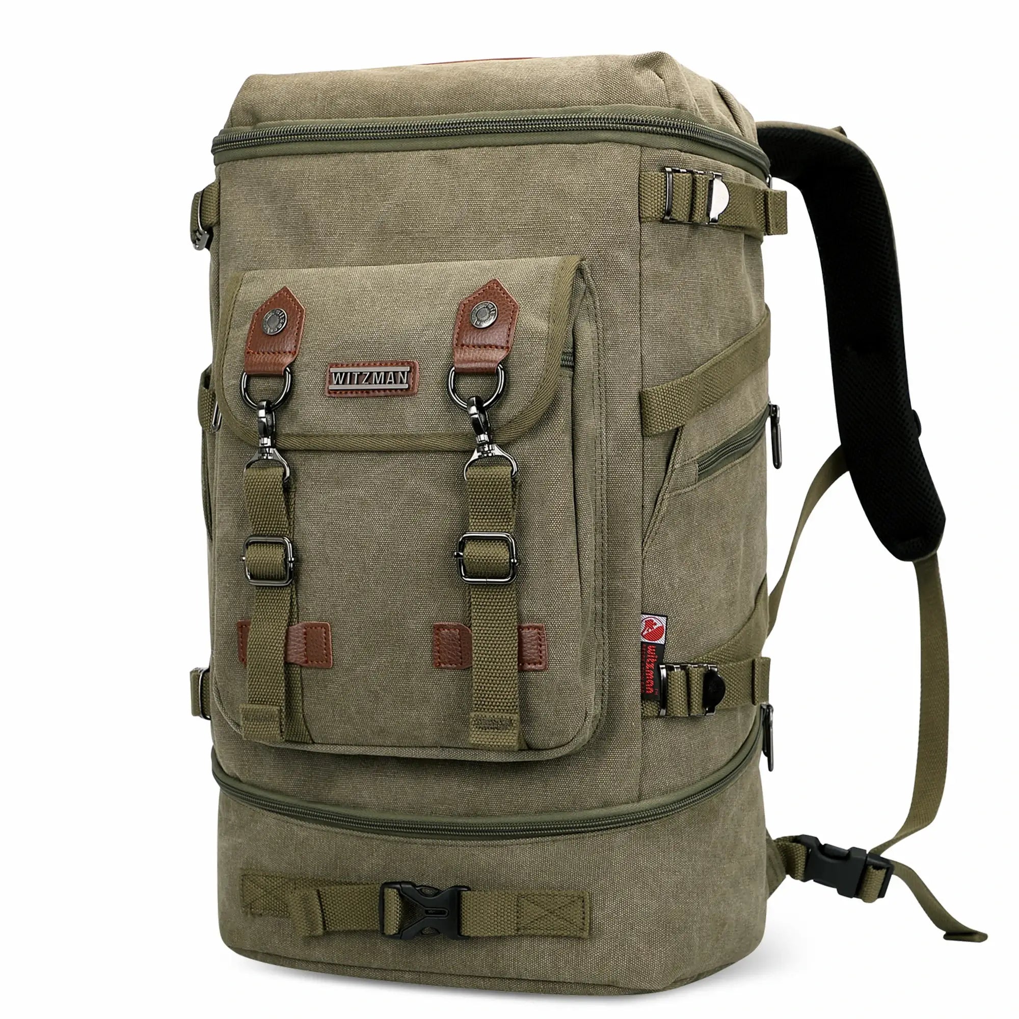 Vintage canvas travel backpack with shoe compartment and laptop sleeve – carry-on size a568-2 green