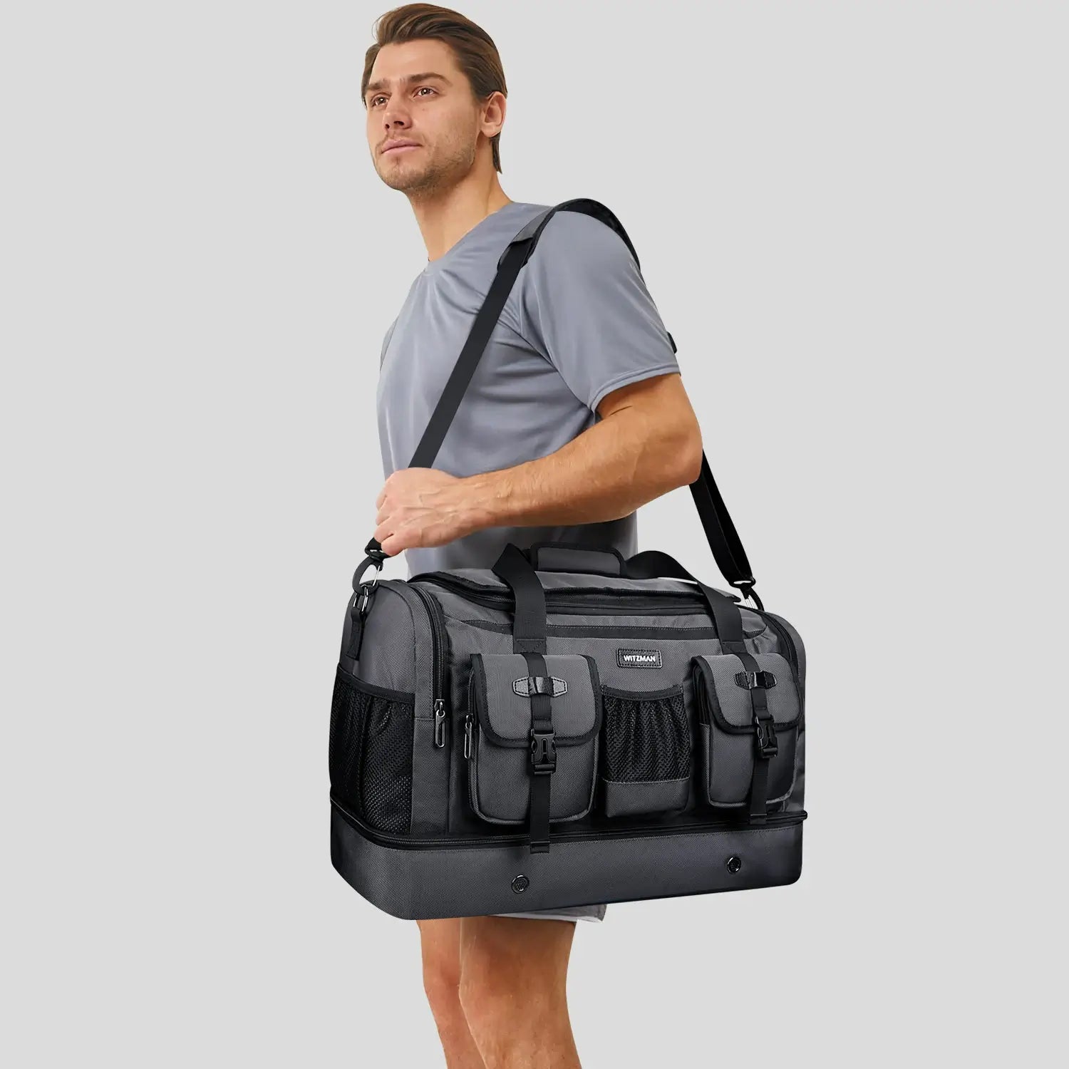 Double-Layer Duffel Bag Modern Split-Level Design with Bottom Shoe Compartment B723