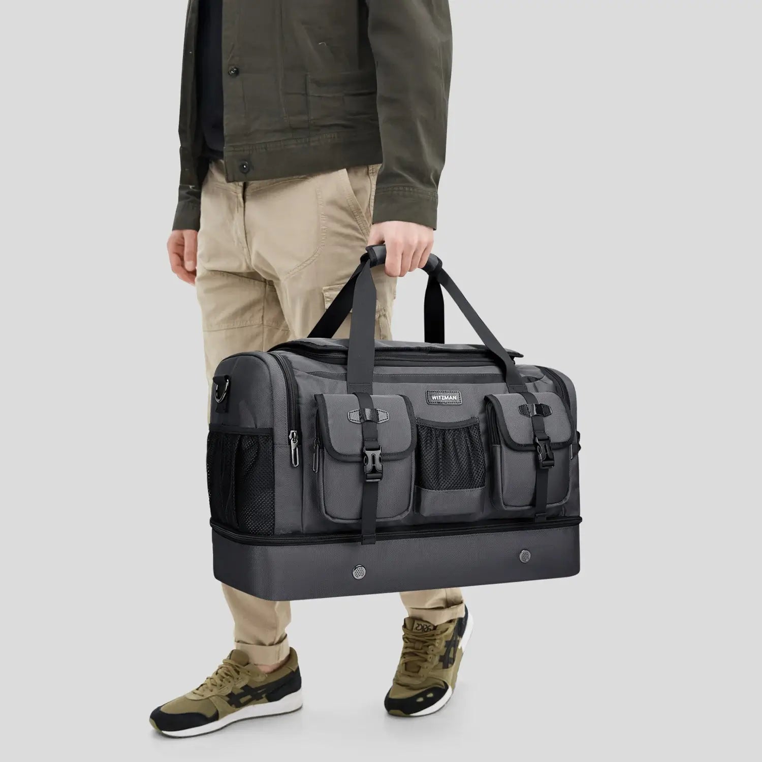 Double-Layer Duffel Bag Modern Split-Level Design with Bottom Shoe Compartment B723