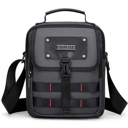 WITZMAN B708 men’s lightweight nylon crossbody bag with front MOLLE webbing - sliver grey messenger bag