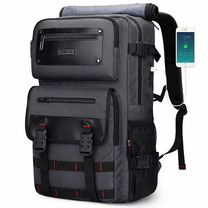 WITZMAN 45L convertible nylon travel backpack for men with USB port and multiple compartments b685 sliver grey bag