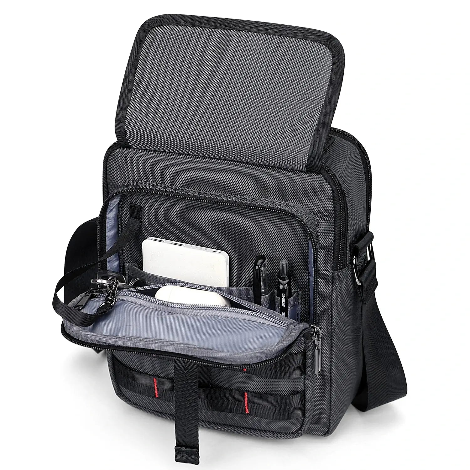 WITZMAN B708 men’s lightweight nylon crossbody bag with front MOLLE webbing - sliver grey messenger bag