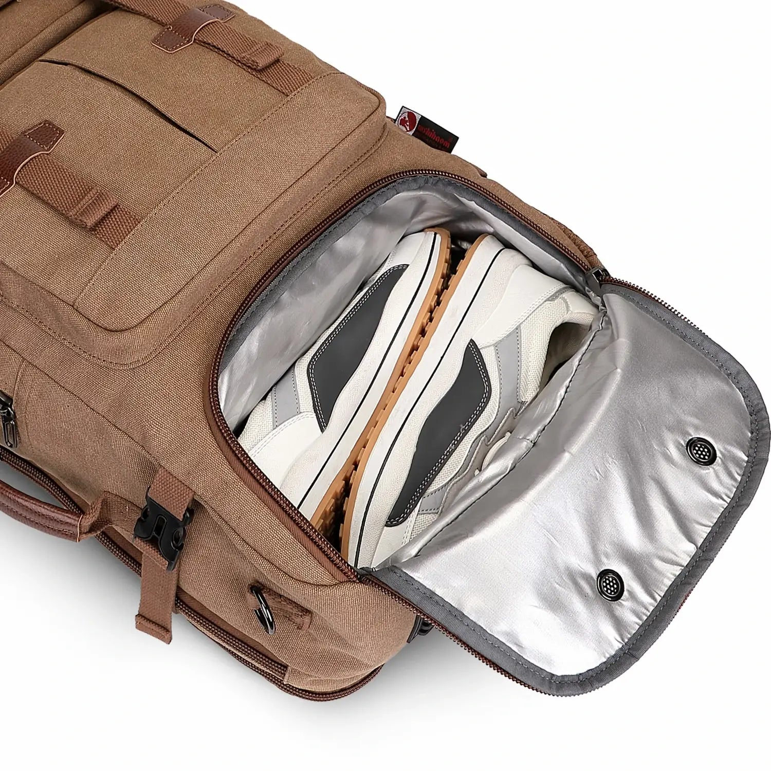 Convertible 40L travel backpack with USB port and 18+ compartments, fits 17 inch laptop, ideal for men and women a8013 brown backpacks