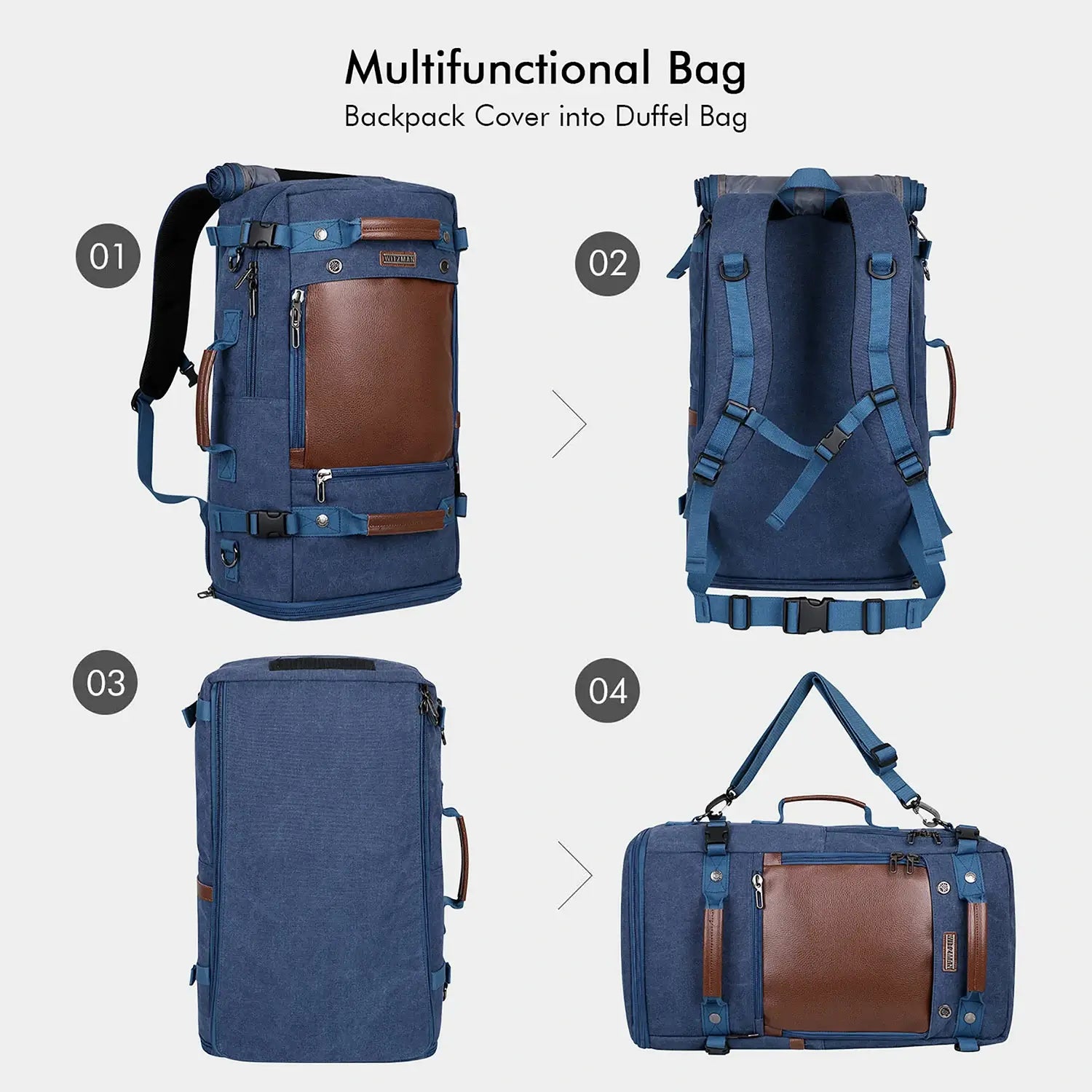 Travel Luggage Canvas Backpack for Men 22.5 inch green Rucksack blue