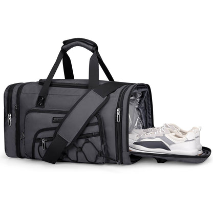 B695 WITZMAN Duffle Bag for Men Nylon Large Weekender Bag with Shoe Compartment #color_grey